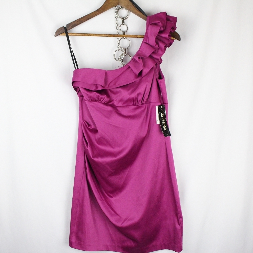 As U Wish Magenta One-Shoulder Party Dress NWT